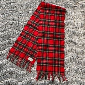Vintage LL Bean Lambswool Scarf Red Plaid Wool Made in England Wrap Winter